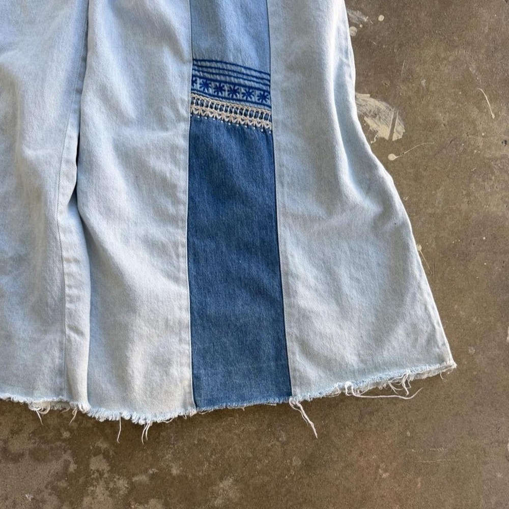 FREE PEOPLE blue denim patchwork pants - Picture 6 of 6